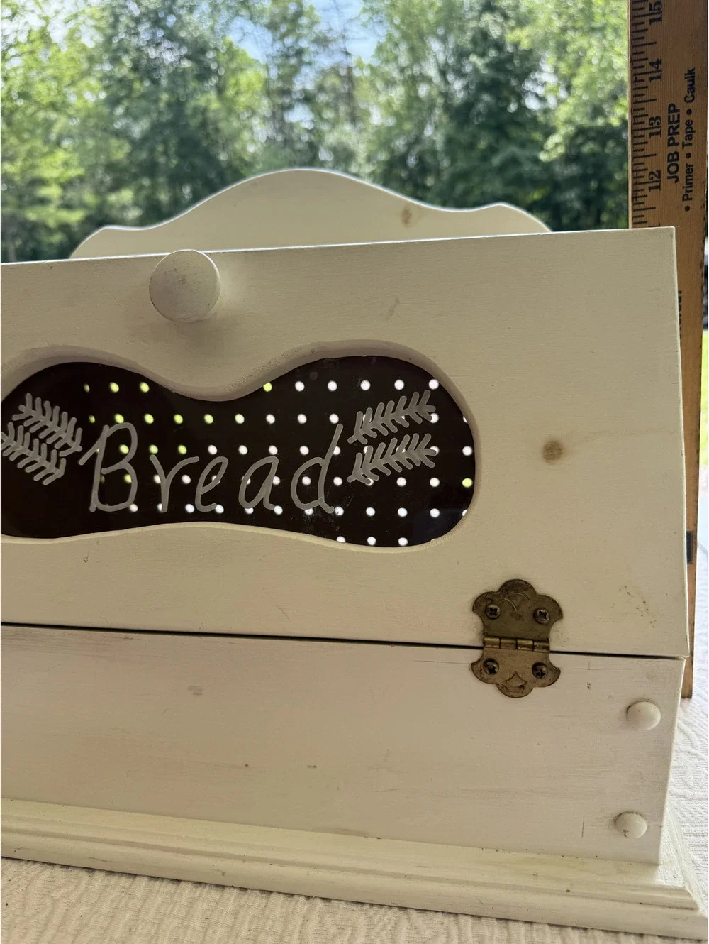 Vintage White Wooden Bread Box with Ventilated Metal Front